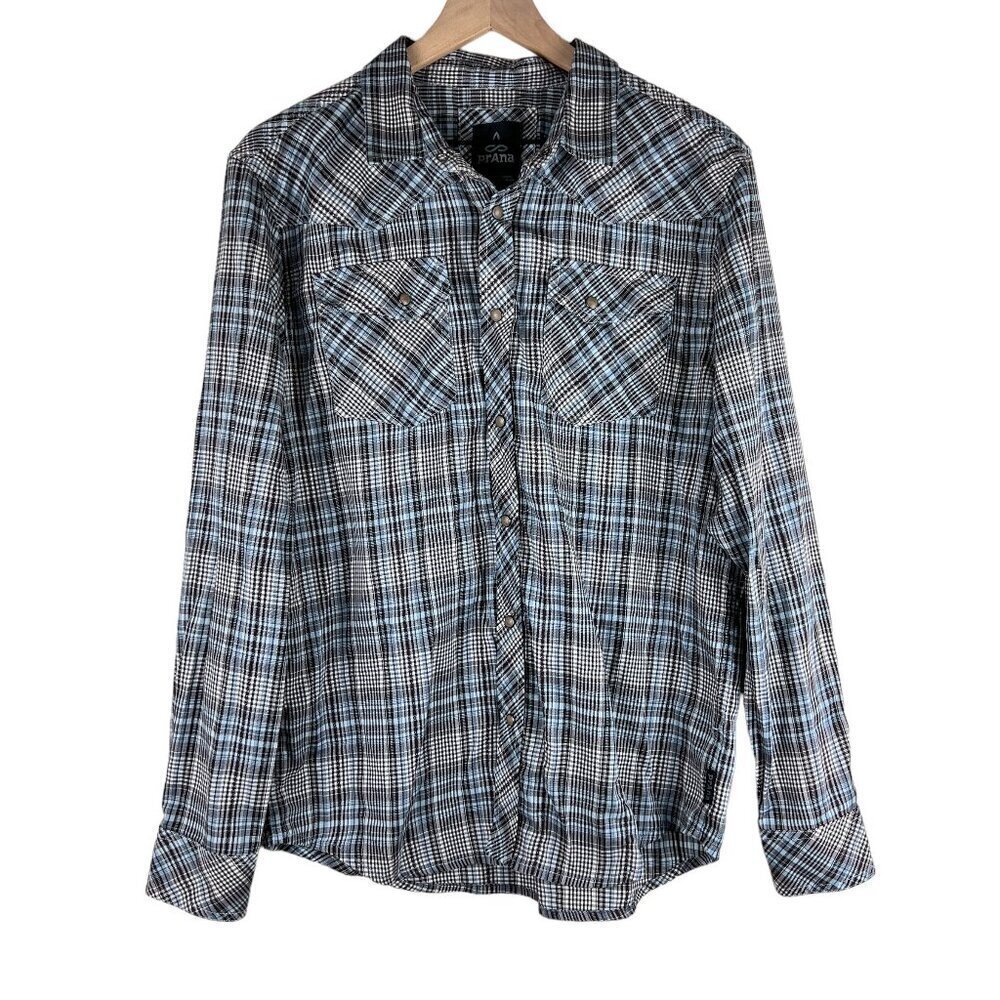 PrAna Mens Plaid Holstad Long Sleeve Snap Button Western Shirt